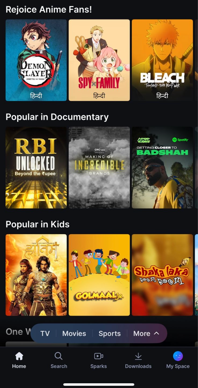 JioHotstar categories